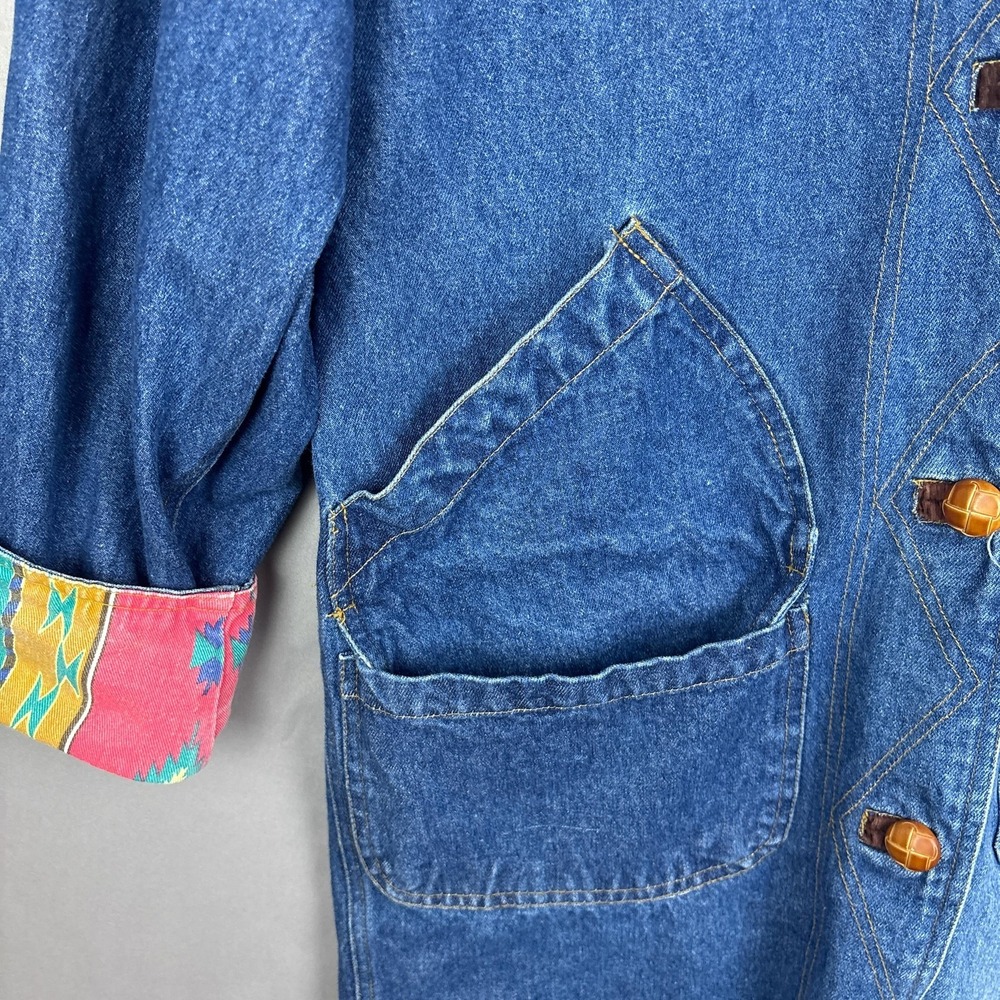 Vintage Timberwolf Denim Overcoat Womens Small Blue Aztec Corduroy Collar Long - Picture 5 of 10